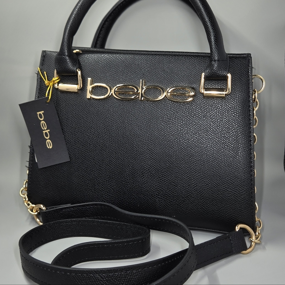 Bebe Black Satchel with Gold Accents